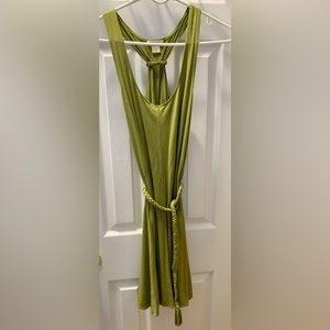 White + Warren A-Line Sleeveless Dress w/Fabric Rope Tie Belt Chartreuse, Size M